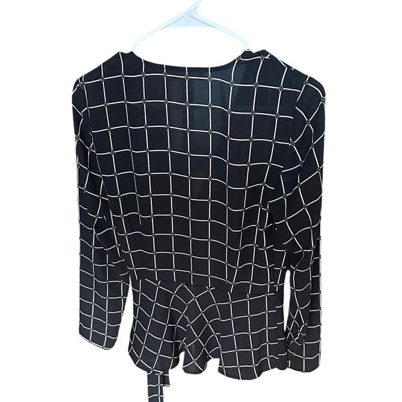 Michael Kors Surplice Peplum Blouse – Black & White Windowpane - Picture 5 of 7